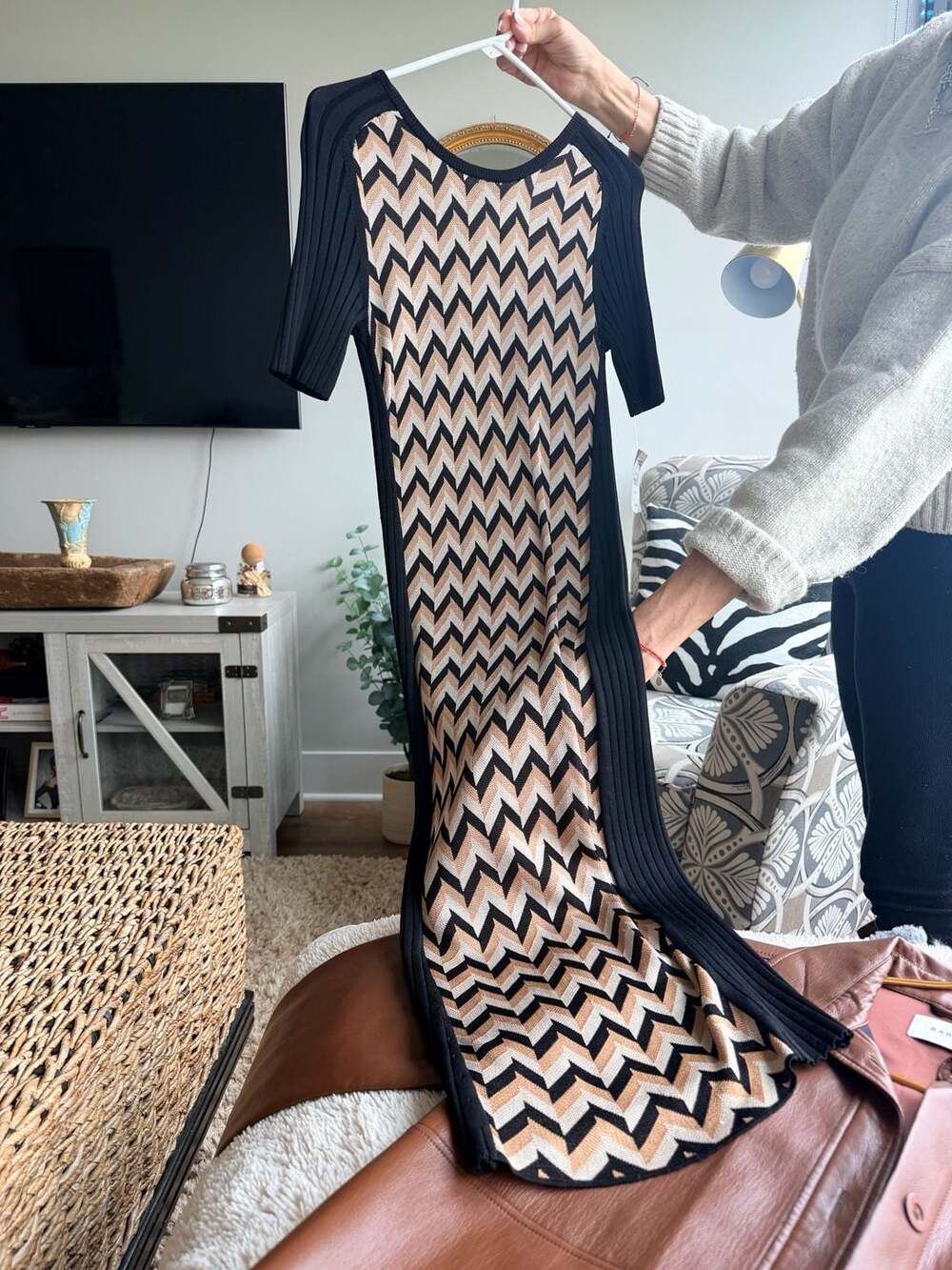rag & bone Elaine Chevron Knit Bodycon Midi Dress in Pumice